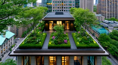 Modern Rooftop Garden Terrace With Lush Greenery