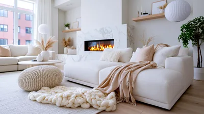 Modern Minimalist Living Room With Fireplace