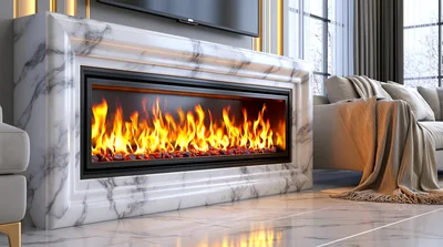 Modern Marble Fireplace In A Luxury Living Room