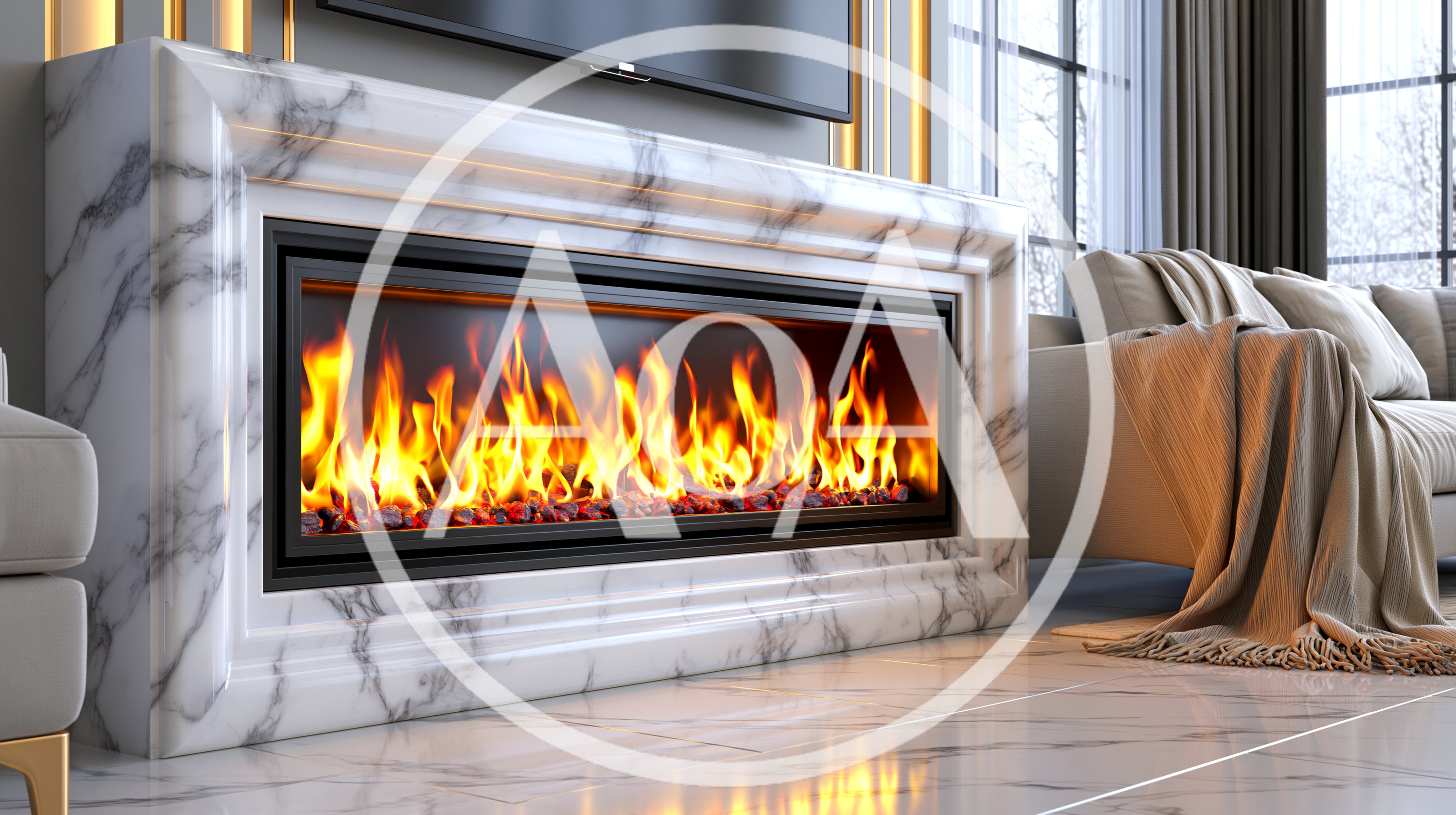 Modern Marble Fireplace In A Luxury Living Room