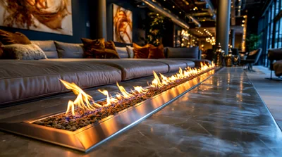 Modern Linear Fireplace In A Luxury Lounge