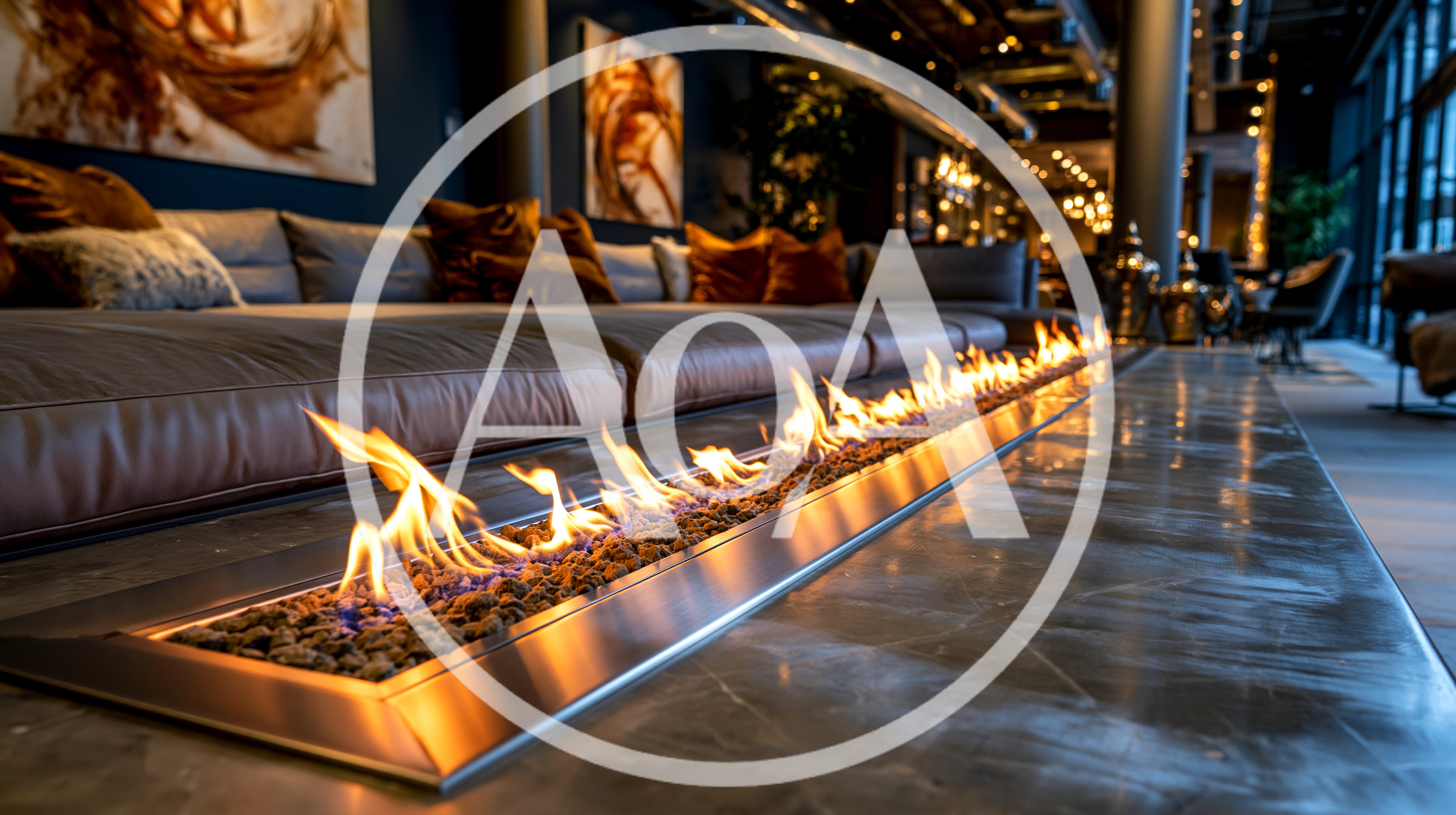 Modern Linear Fireplace In A Luxury Lounge