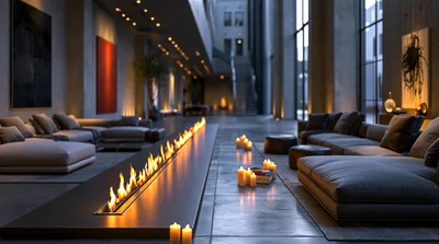 Modern Luxury Living Room With Linear Fireplace