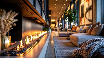 Modern Linear Fireplace In Luxury Lounge Interior
