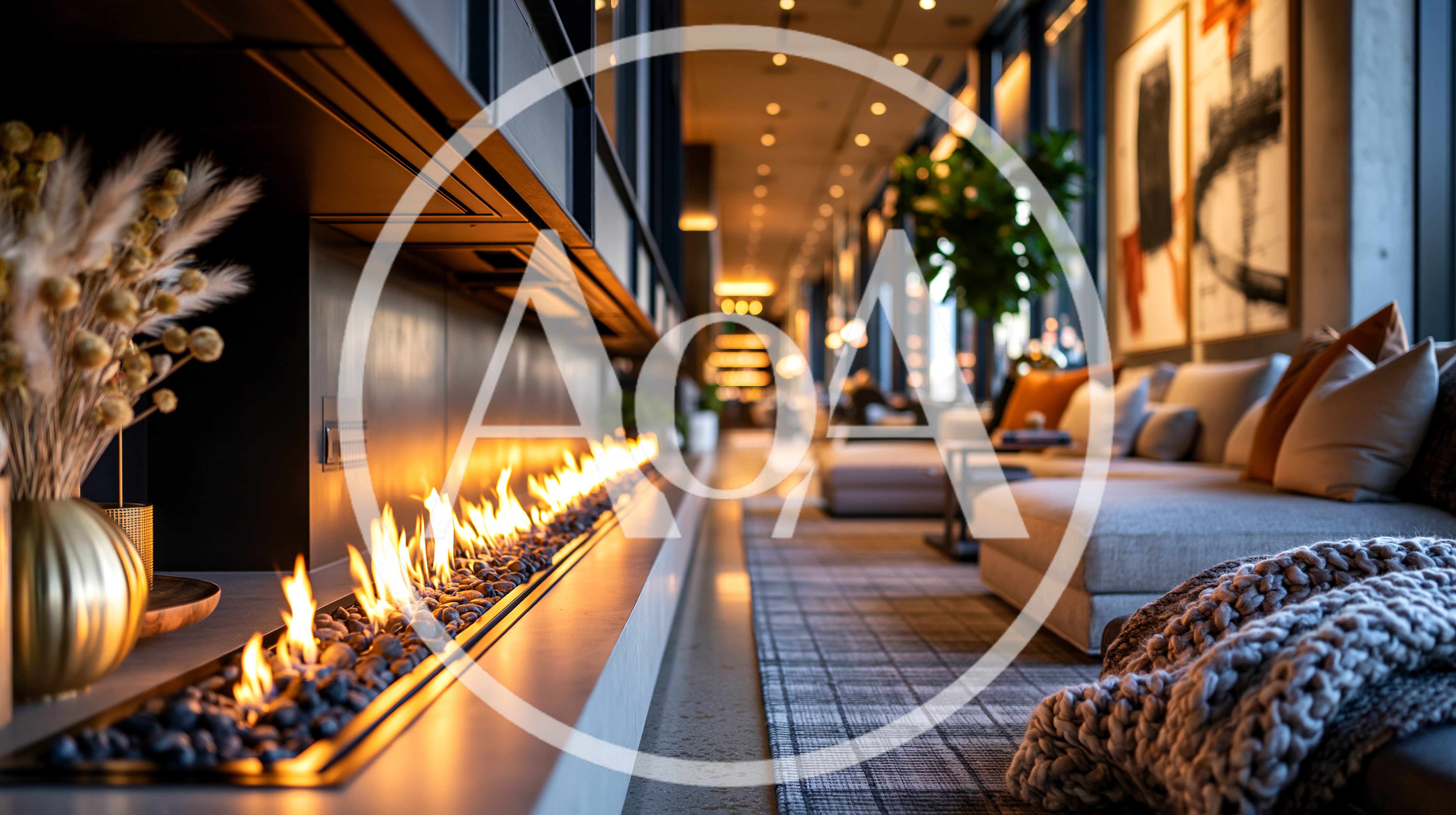 Modern Linear Fireplace In Luxury Lounge Interior