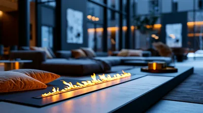 Modern Living Room With Linear Bioethanol Fireplace