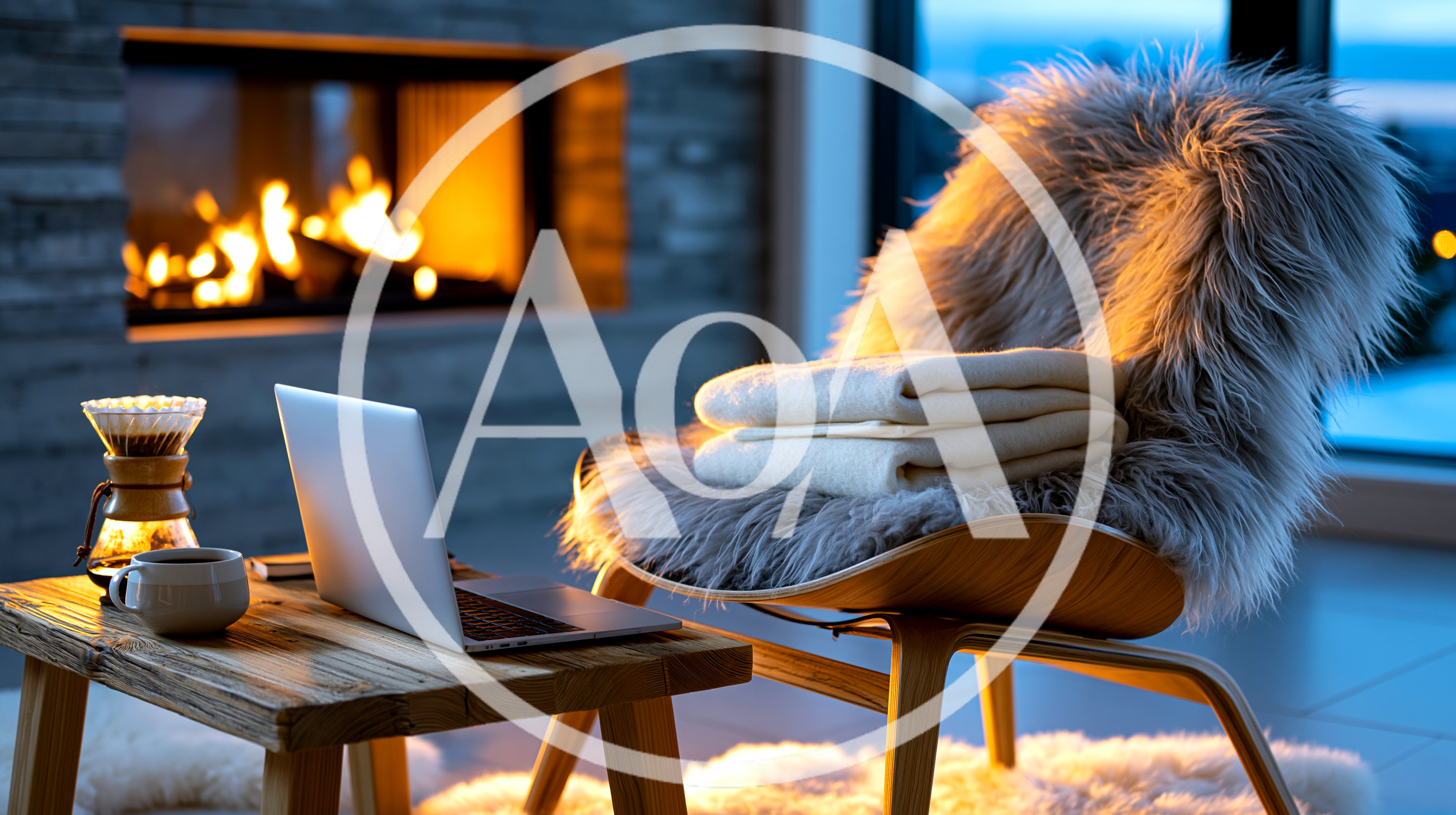 Cozy Living Room With Laptop And Fireplace
