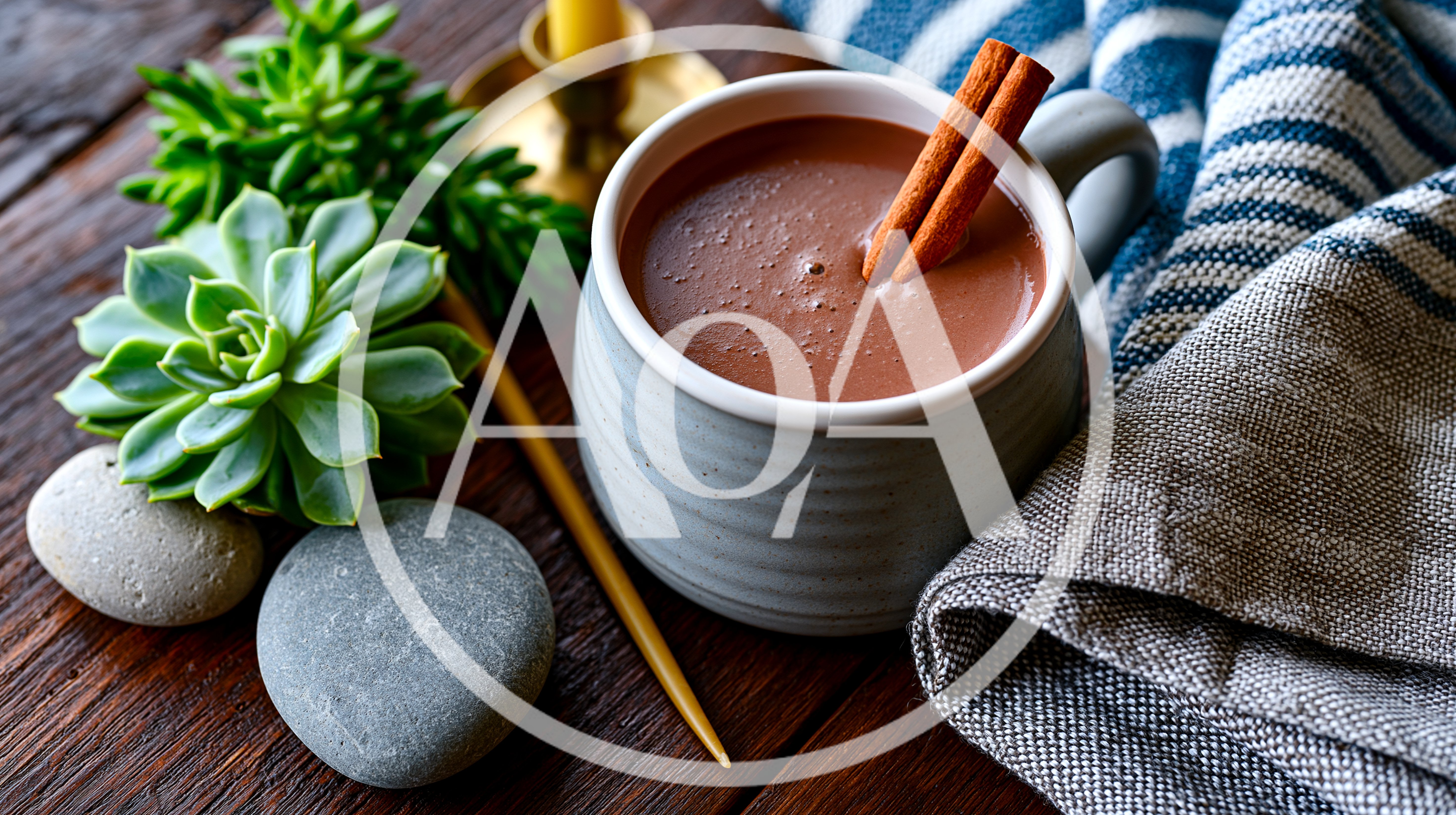 Hot Chocolate Mug With Cinnamon Sticks On Wooden Table