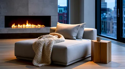 Modern Living Room With Fireplace And Lounge Chair