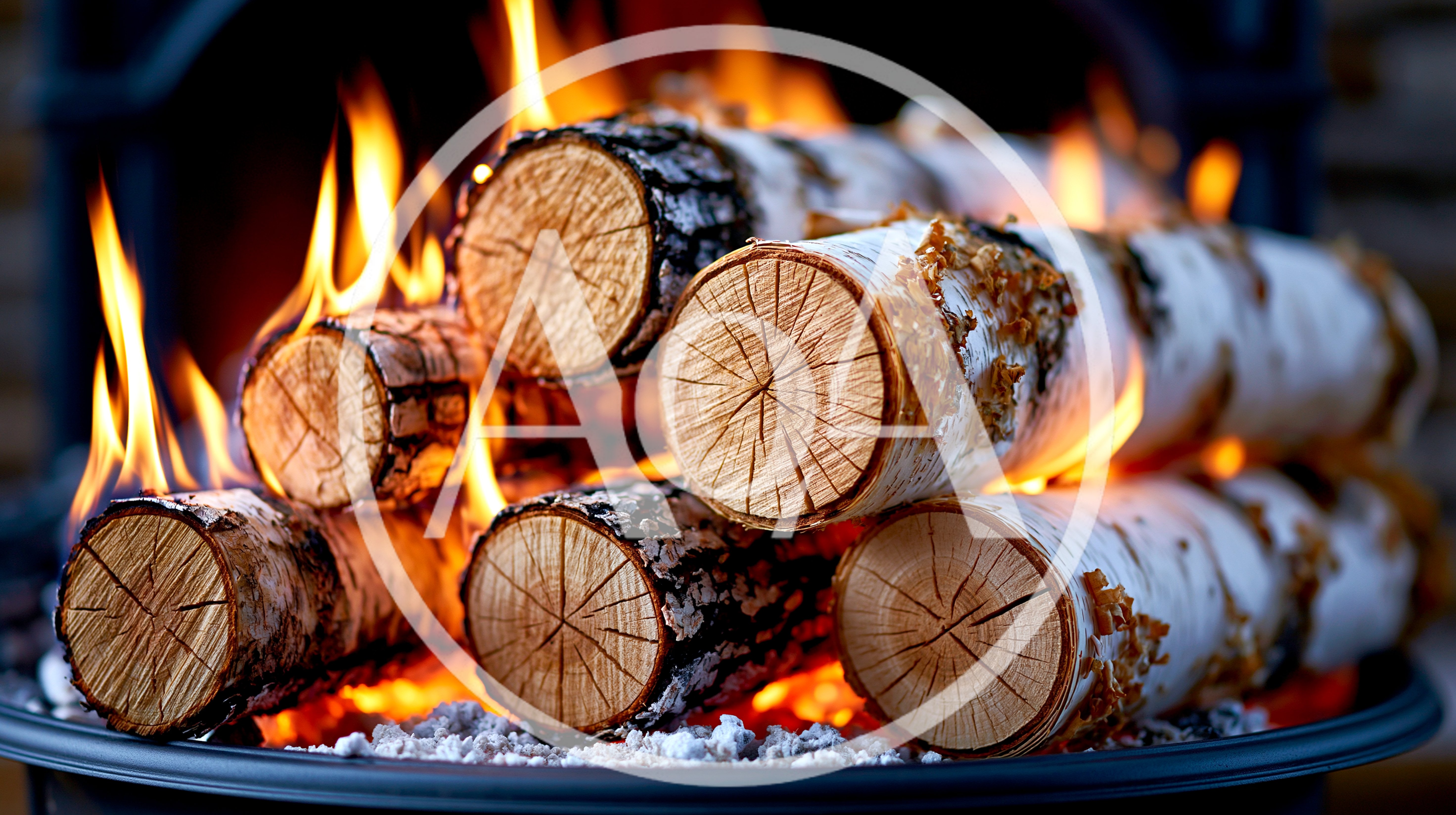 Birch Logs Burning In A Cozy Fireplace