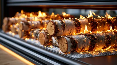 Modern Electric Fireplace With Realistic Birch Logs
