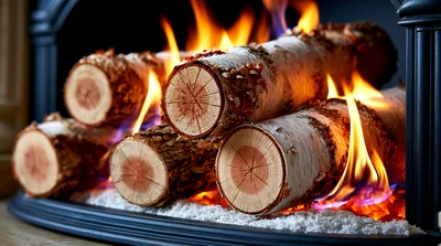 Birch Logs Burning In A Modern Fireplace