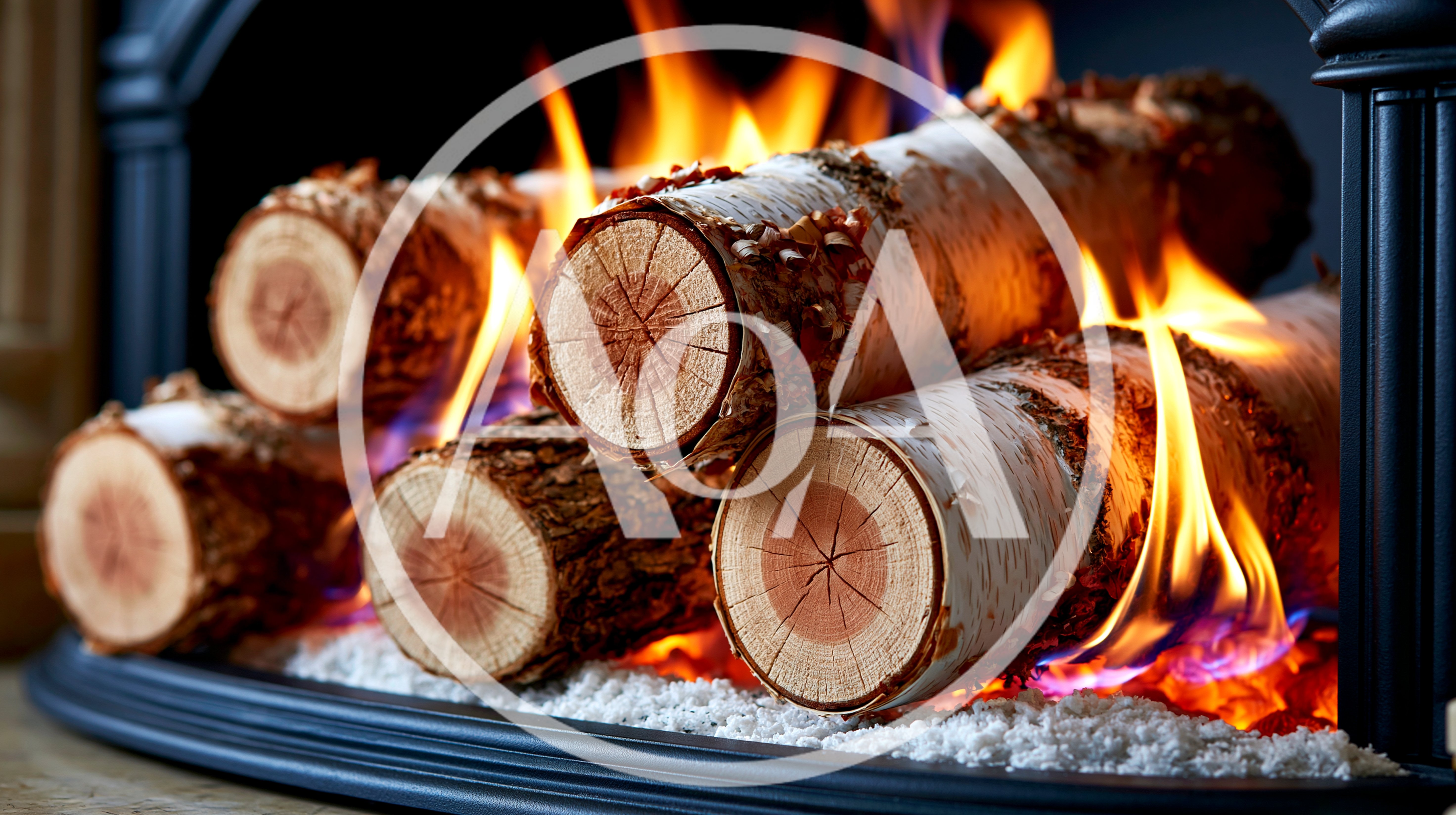 Birch Logs Burning In A Modern Fireplace