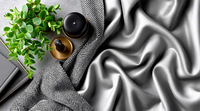 Elegant Still Life With Silk Fabric And Greenery