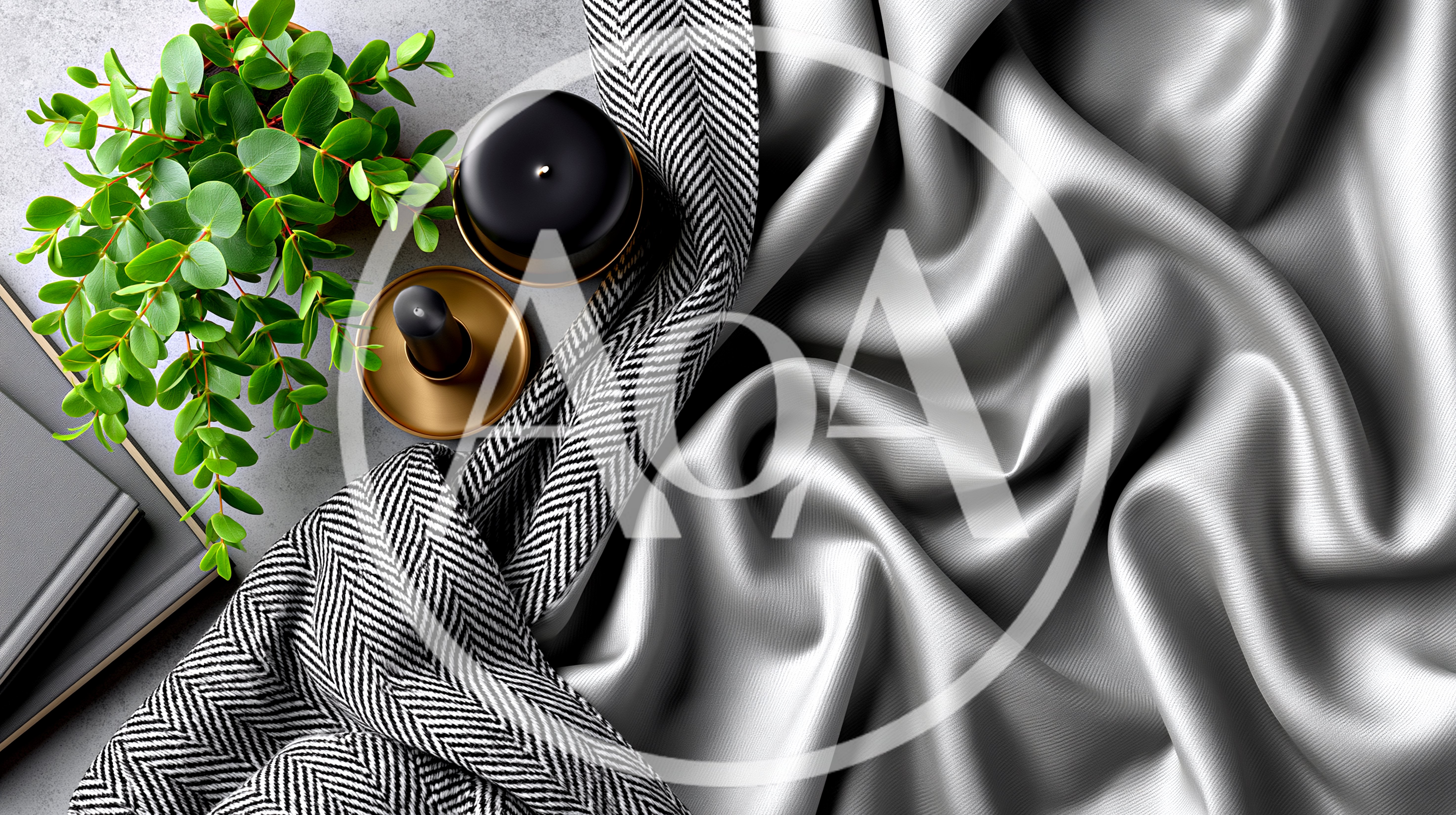 Elegant Still Life With Silk Fabric And Greenery