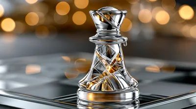 Crystal Chess Queen Piece on Reflective Board