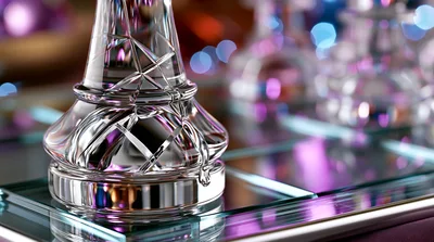 Crystal Chess Piece on Reflective Glass Board