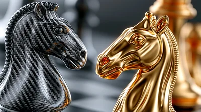 Carbon Fiber And Gold Chess Knight Pieces