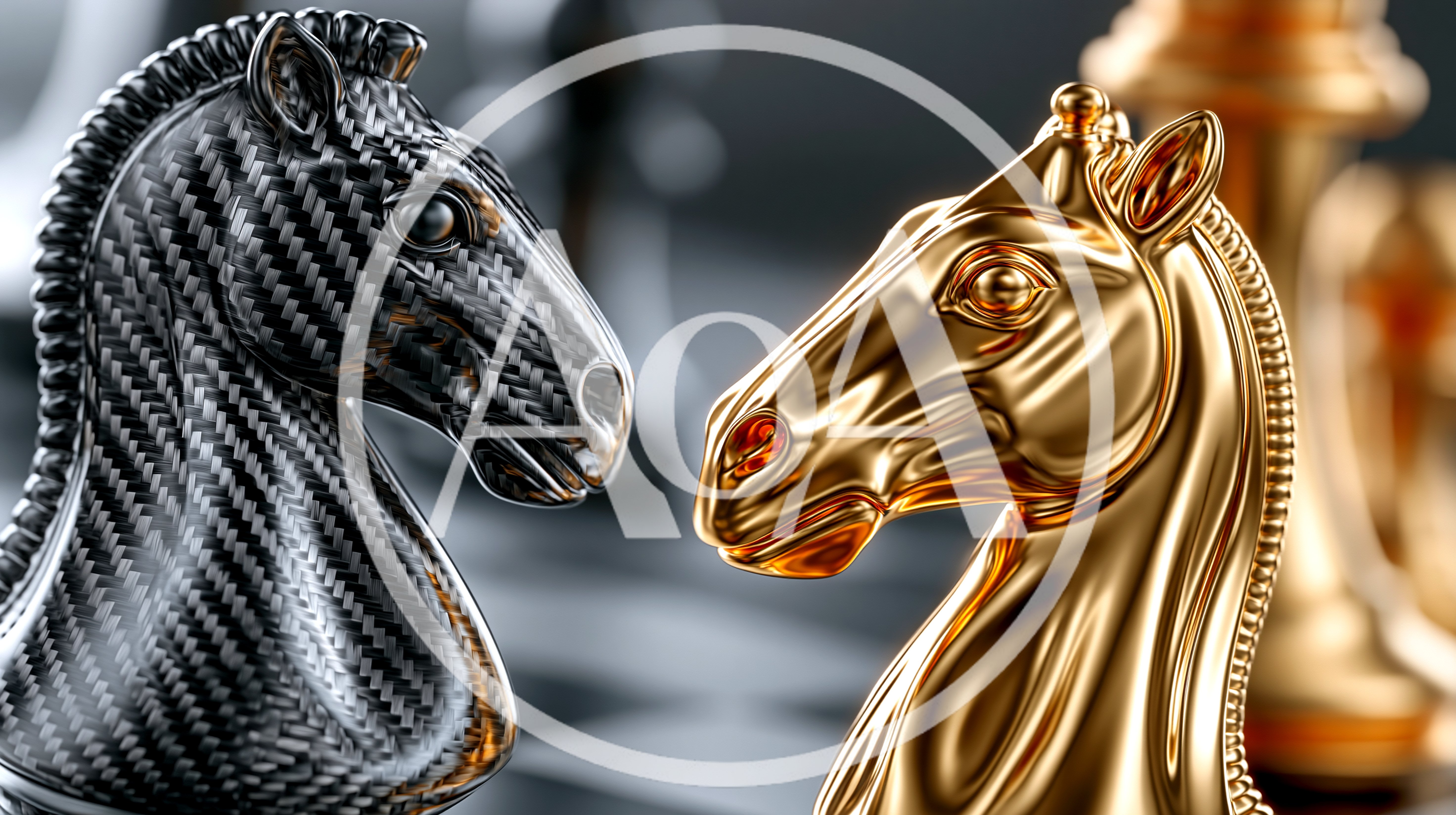 Carbon Fiber And Gold Chess Knight Pieces
