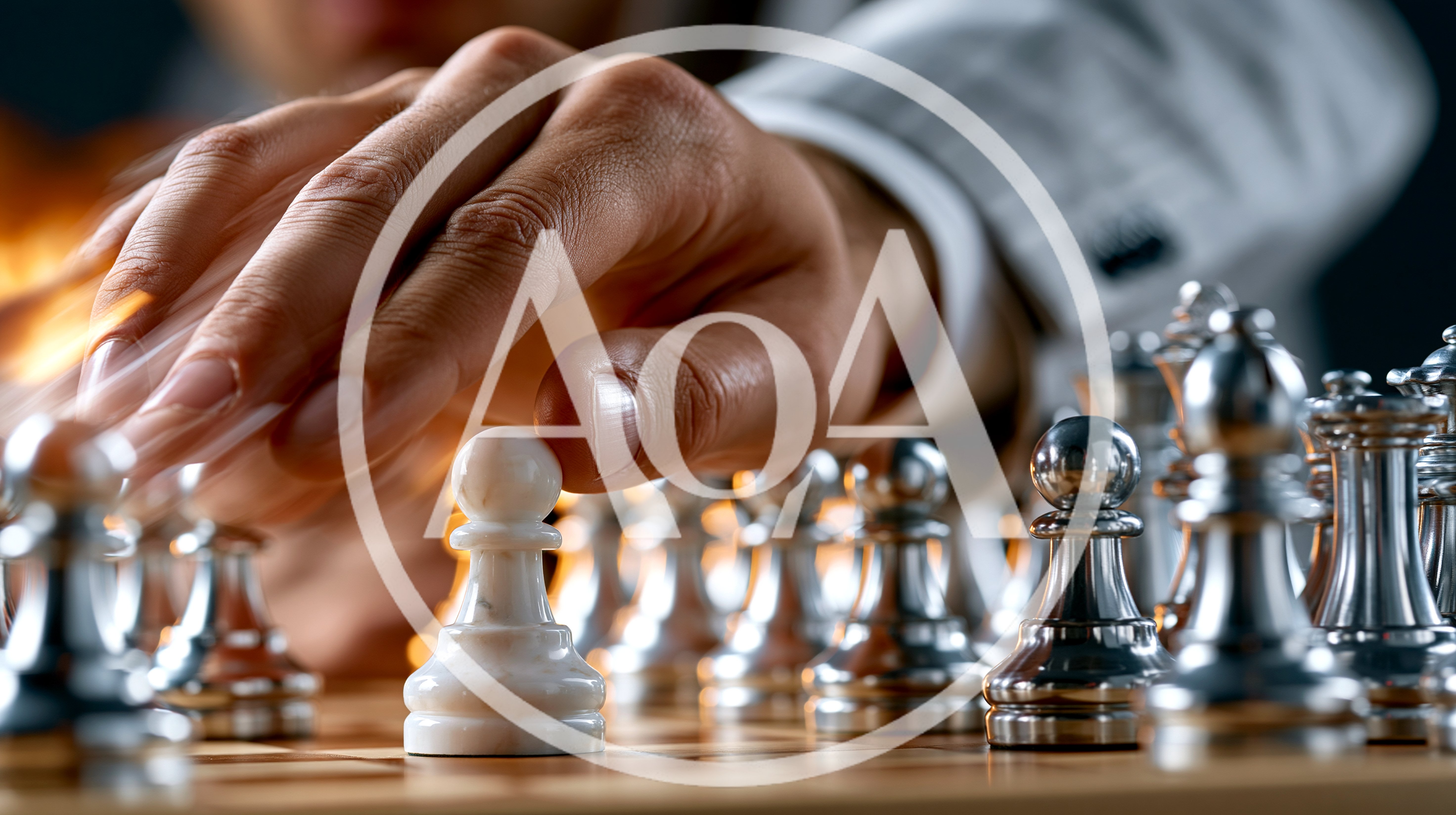 Businessman Moving A White Pawn On A Chessboard