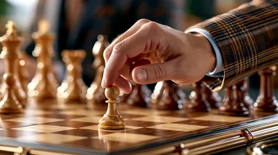 Hand Moving A Pawn On A Wooden Chessboard
