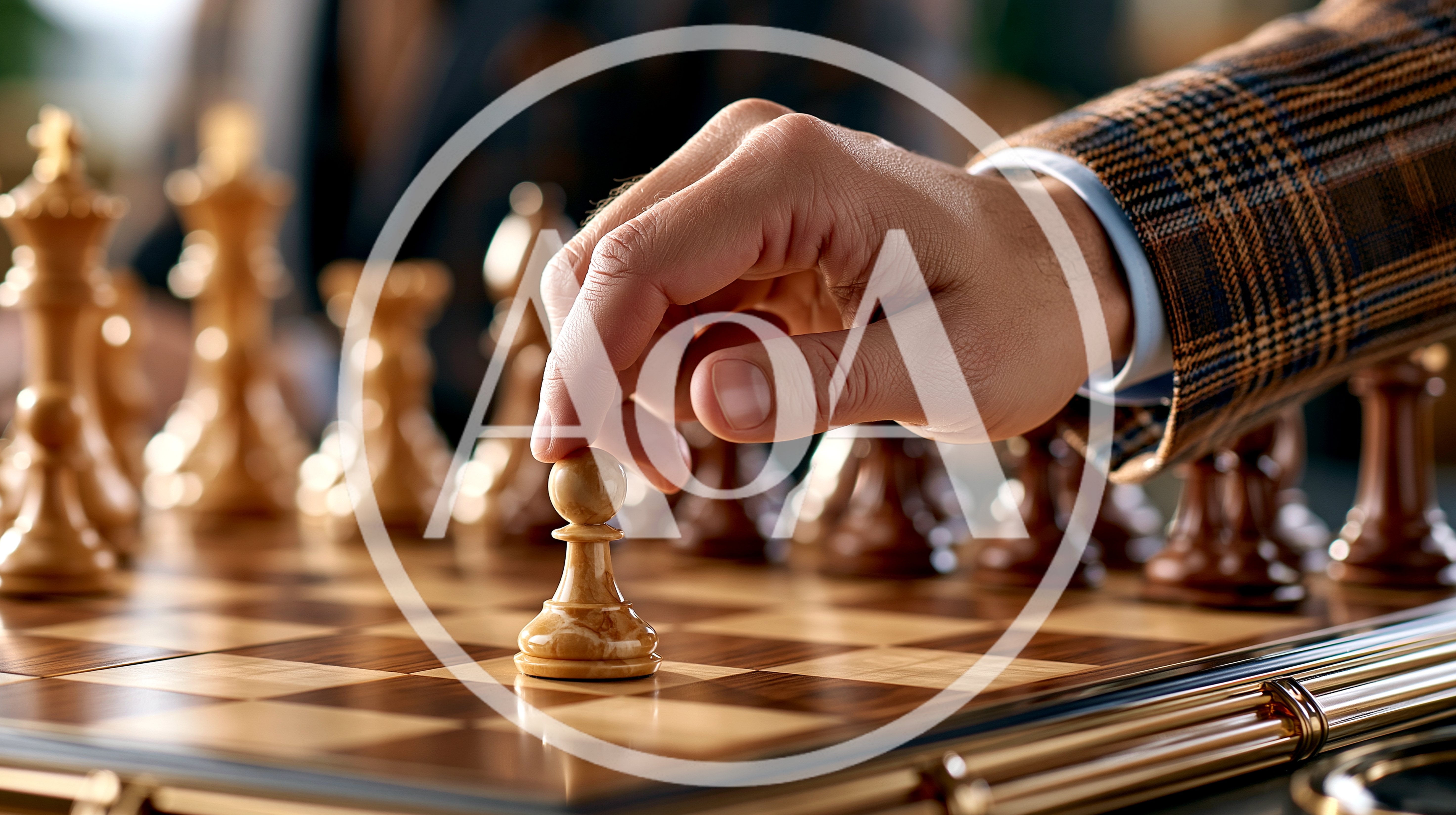 Hand Moving A Pawn On A Wooden Chessboard