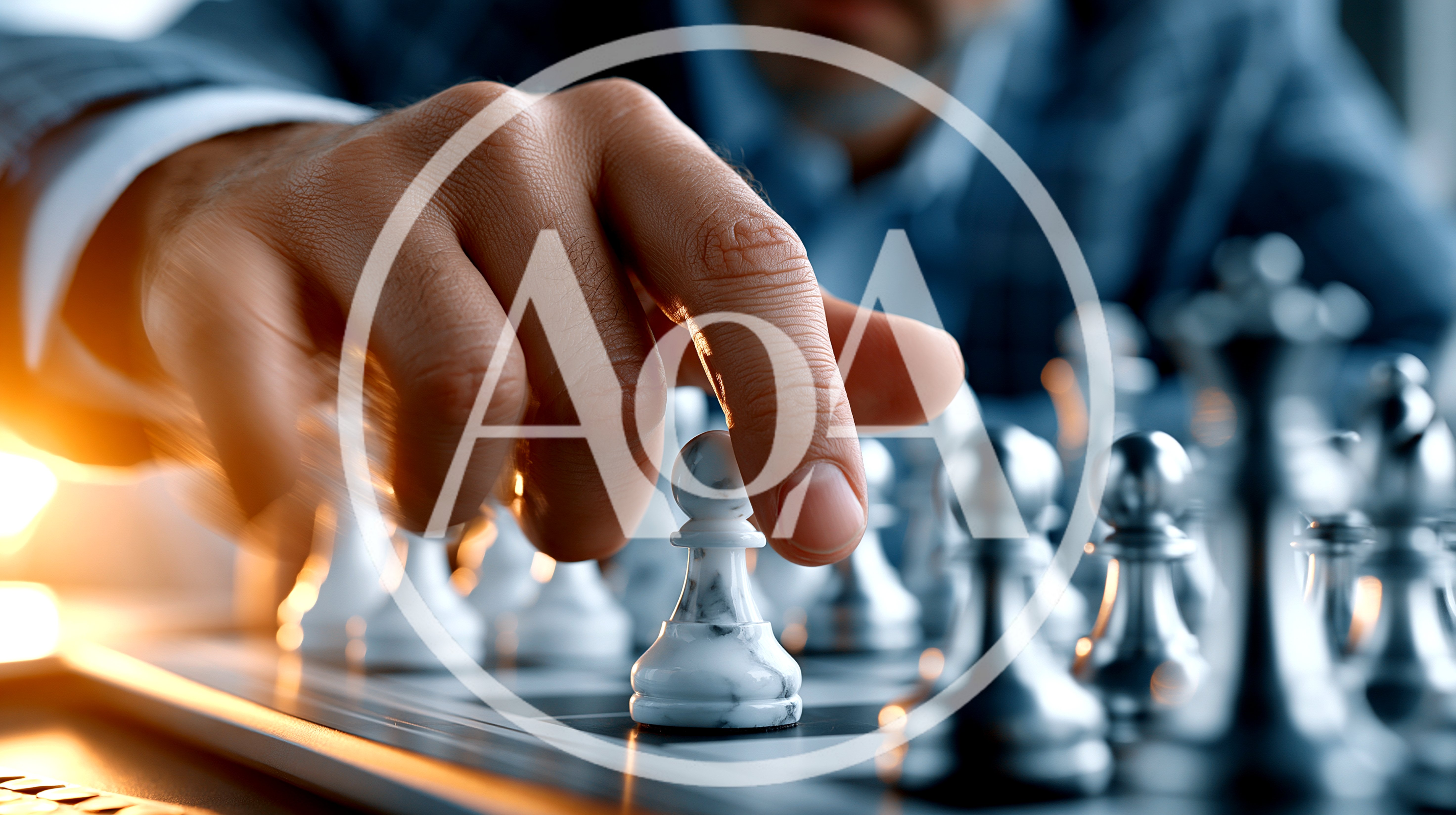 Businessman Moving A Marble Chess Pawn On A Board