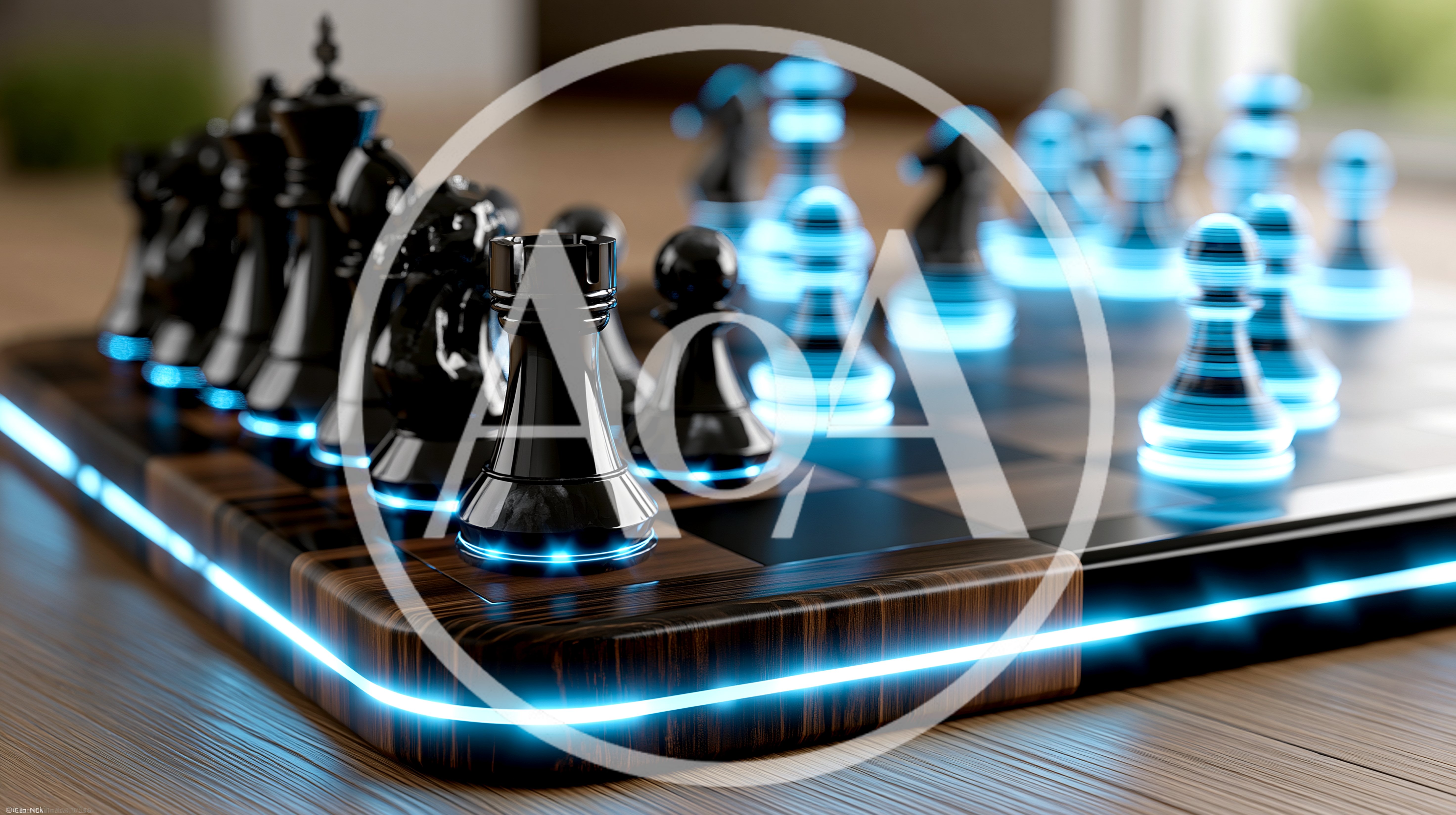Futuristic Chessboard With Glowing Neon Blue Accents