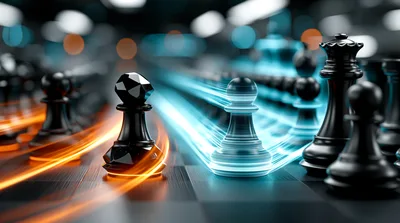 Abstract Chess Pieces With Glowing Motion Trails