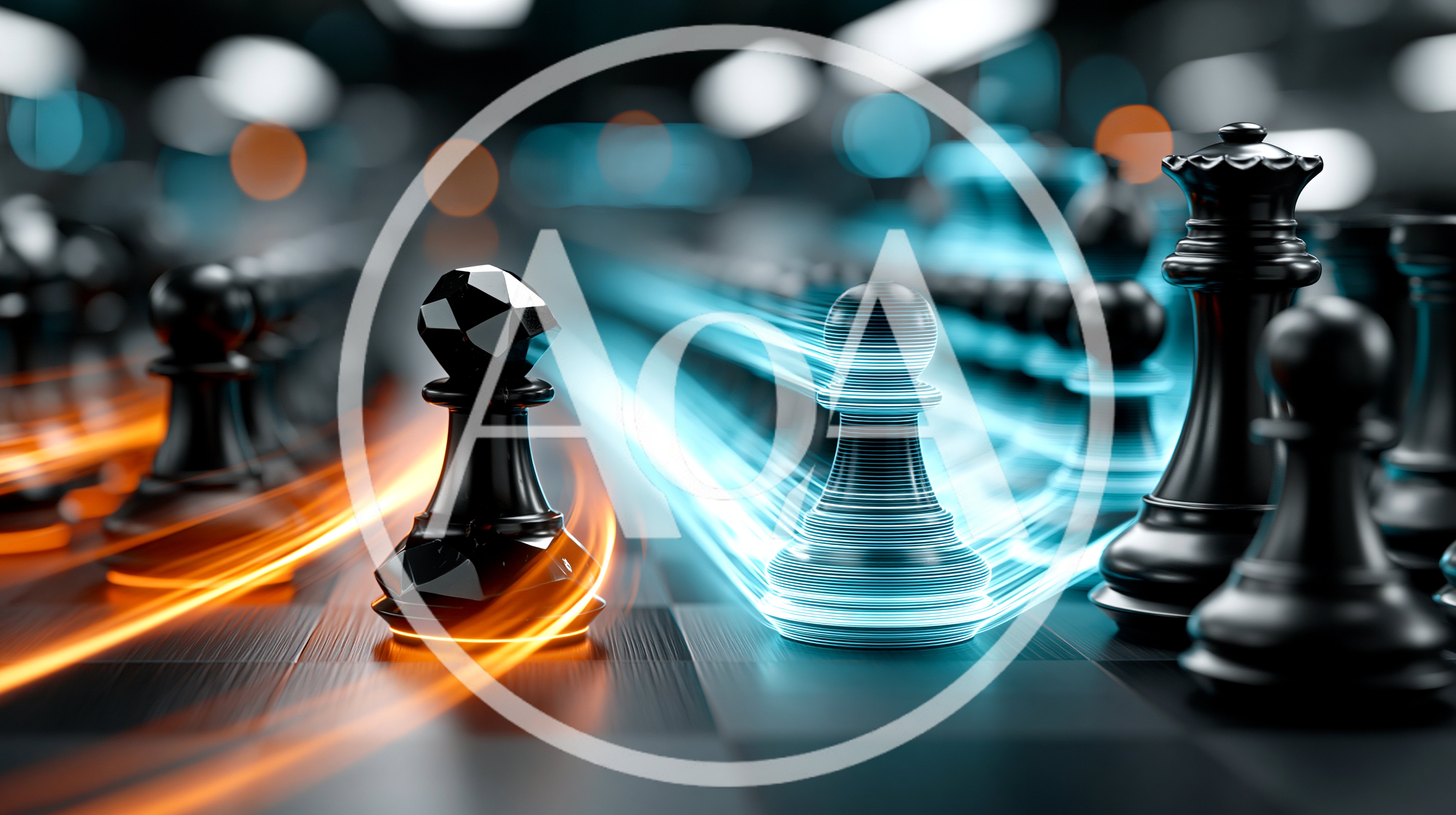 Abstract Chess Pieces With Glowing Motion Trails