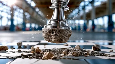 Metal Chess Piece Crushing Concrete Chessboard