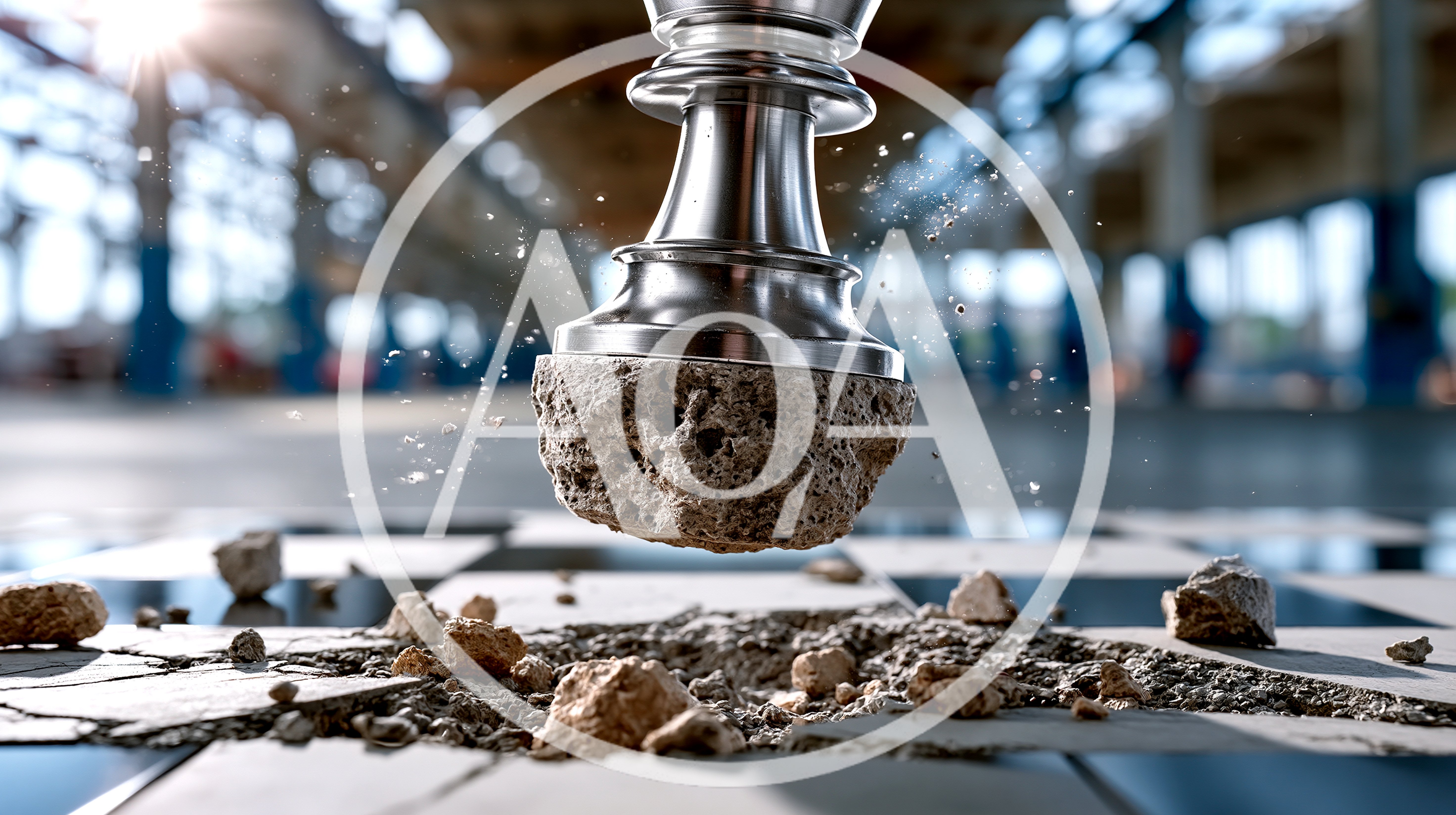 Metal Chess Piece Crushing Concrete Chessboard