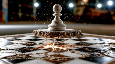 Levitating Chess Pawn Above A Shattered Marble Board