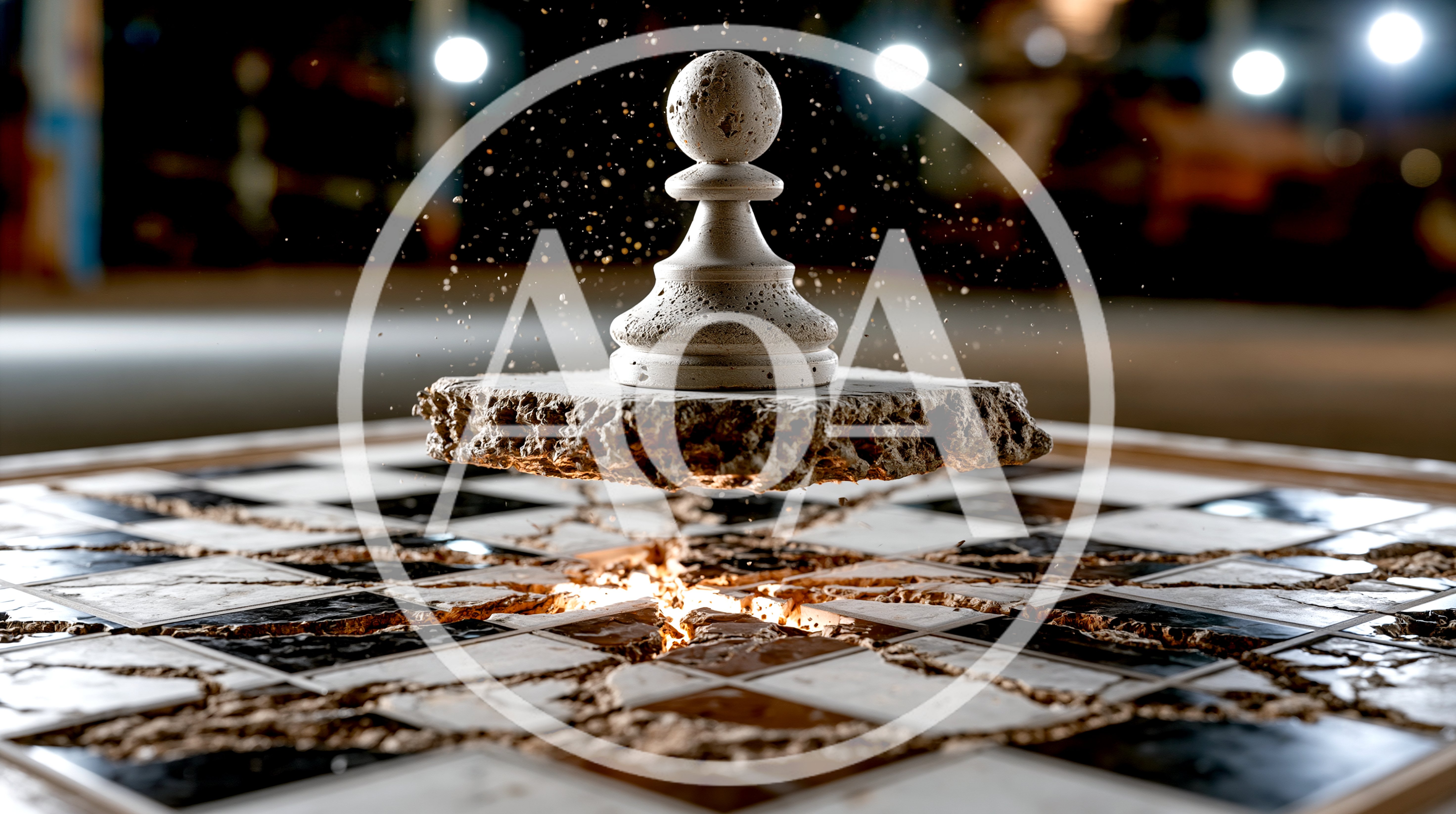 Levitating Chess Pawn Above A Shattered Marble Board