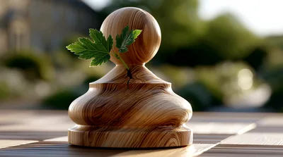 Wooden Chess Pawn With A Green Leaf Sprouting