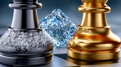 Black And Gold Chess Pieces With Ice Cube