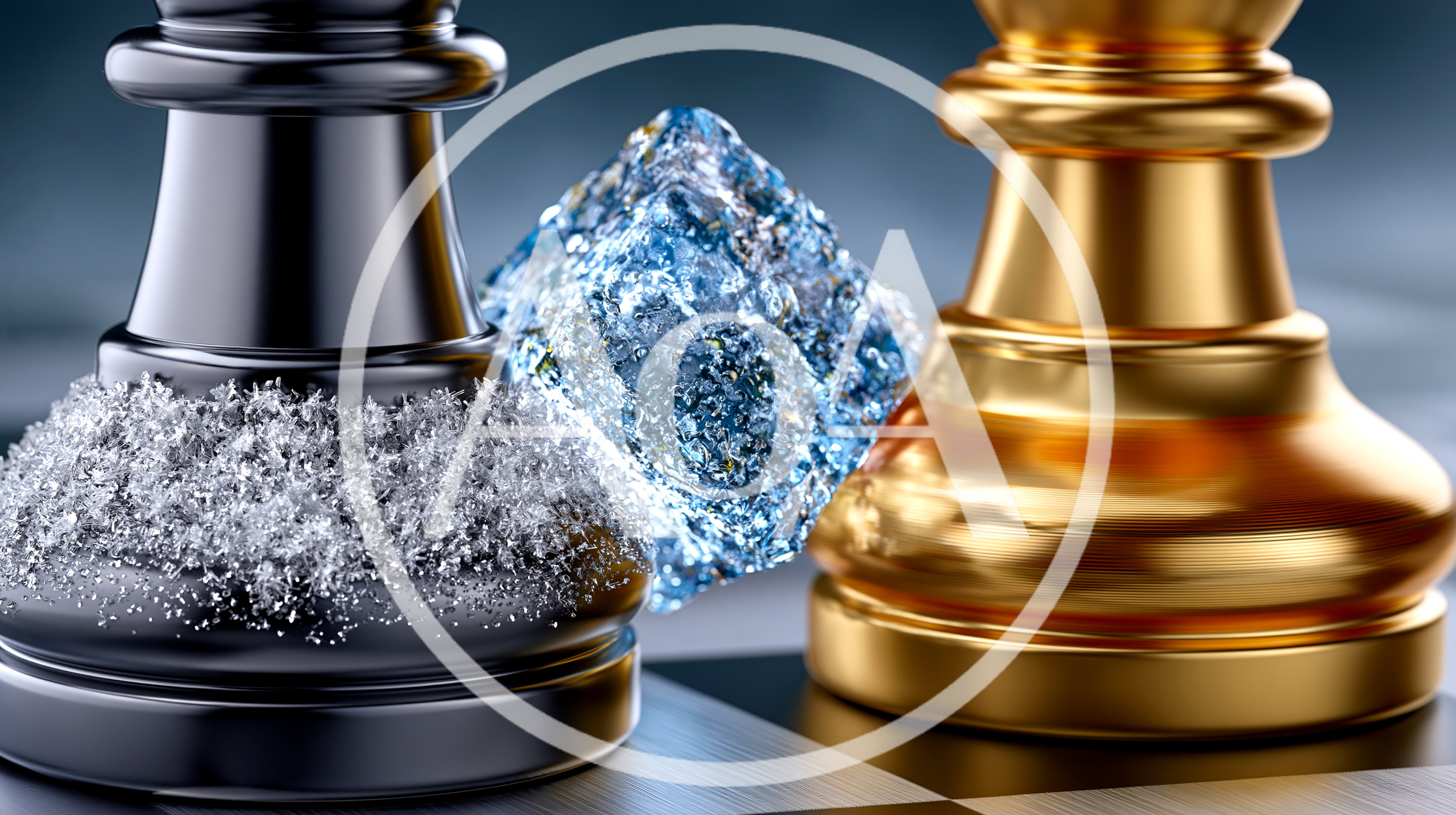 Black And Gold Chess Pieces With Ice Cube