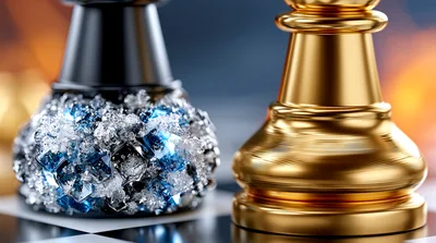 Close Up Of Black And Gold Chess Pieces