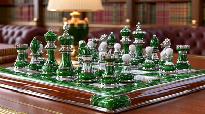 Luxury Green Marble Chess Set In Elegant Library