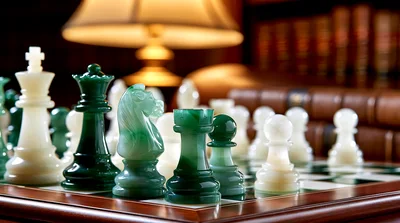 Close Up Of Jade Chess Pieces On A Board