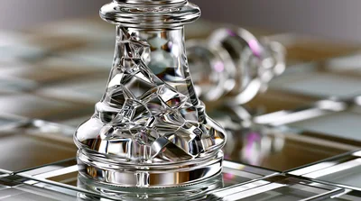 Crystal Chess Piece On A Reflective Glass Board