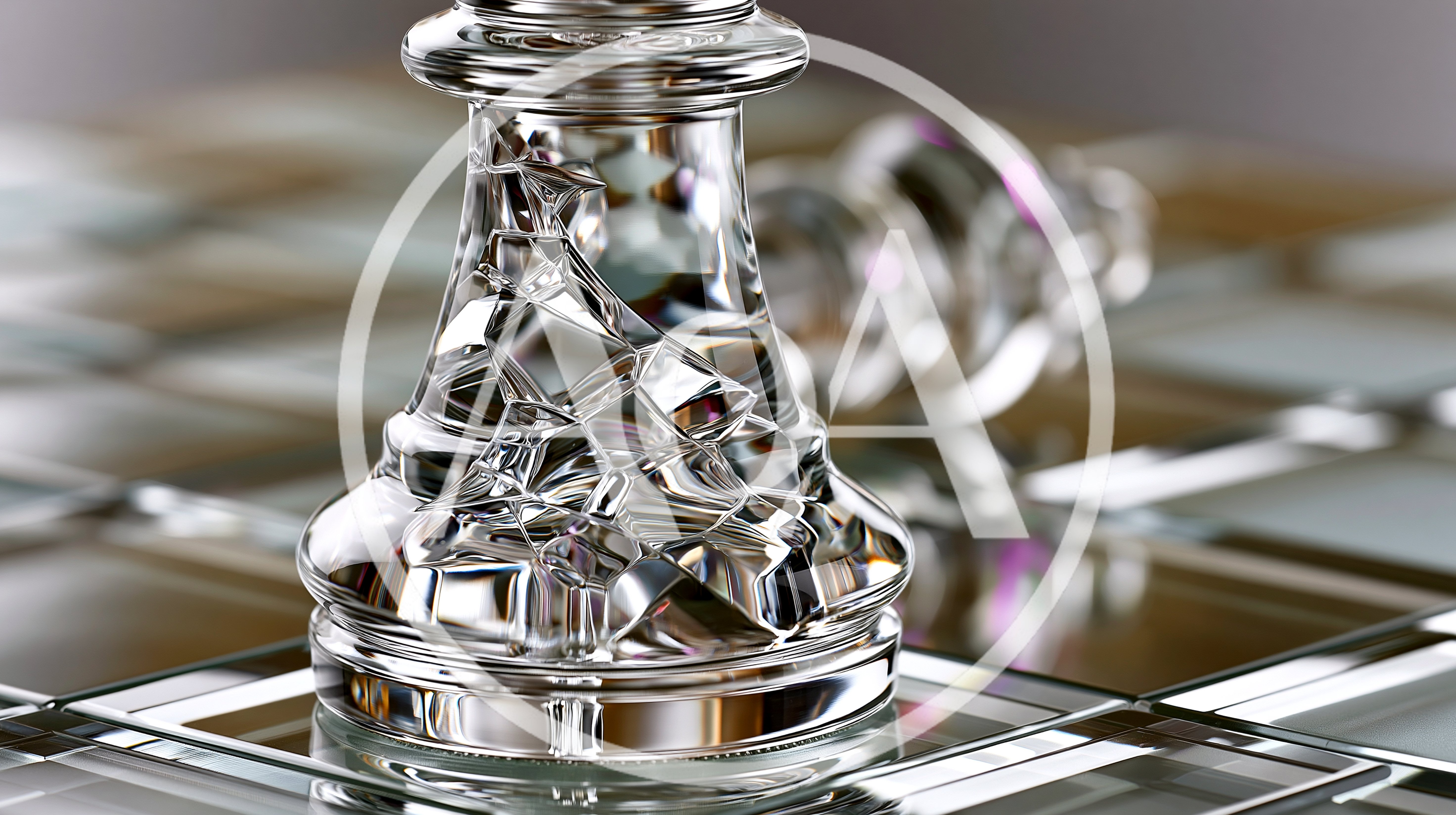Crystal Chess Piece On A Reflective Glass Board