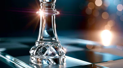 Crystal Chess King Piece on Glass Board