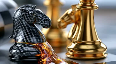 Carbon Fiber Knight Chess Piece With Molten Gold