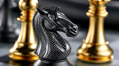 Carbon Fiber Chess Knight Piece on Board