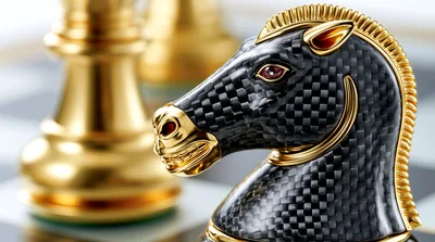 Carbon Fiber Chess Knight With Gold Accents