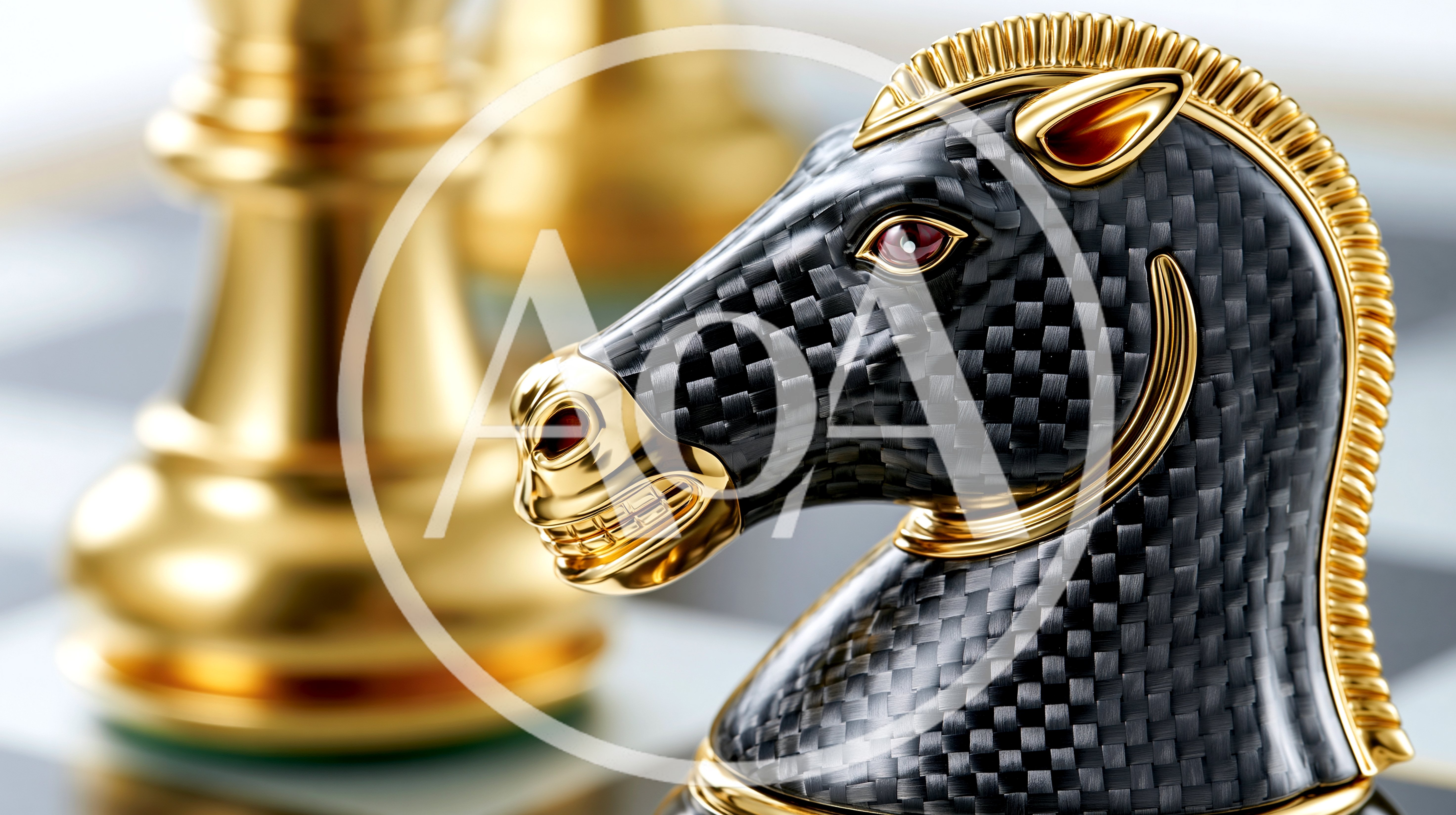 Carbon Fiber Chess Knight With Gold Accents