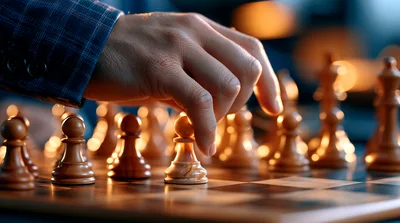 Hand Moving A Pawn On A Wooden Chessboard