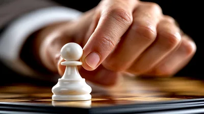 Hand Moving A White Chess Pawn On A Board