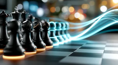 Black Chess Pieces With Glowing Light Trails